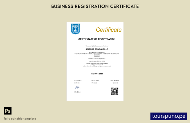 listo para imprimir Plantilla de plantilla de certificado de registro de Israel 